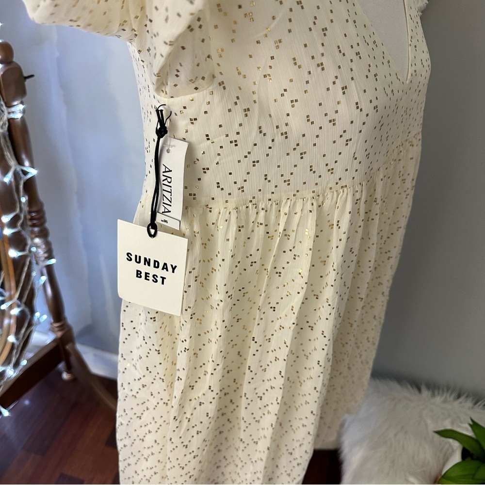 •nwt• Aritzia Sunday Best Jinx escape white & gold dress - Picture 10 of 11